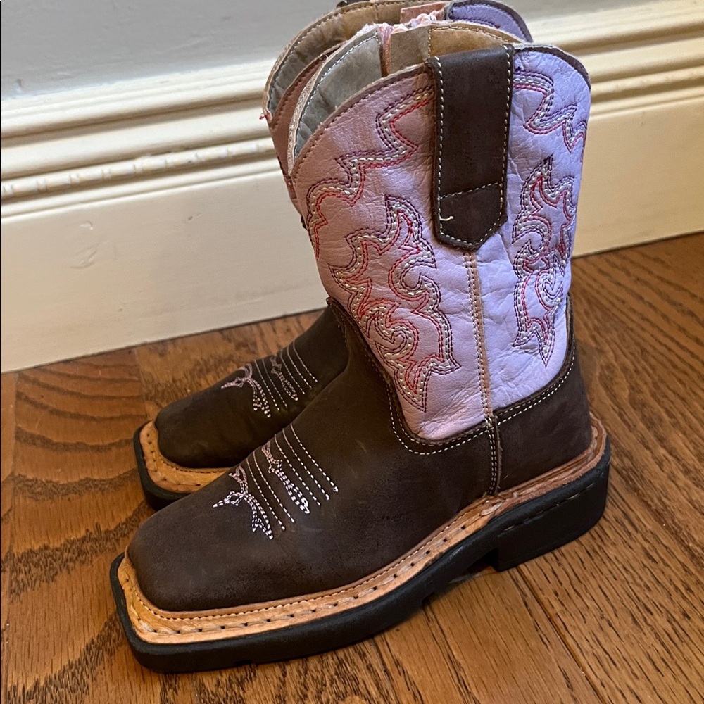 ROPER PINK AND BROWN LEATHER GIRLS WESTERN BOOTS SIZE 7 - Picture 9 of 10